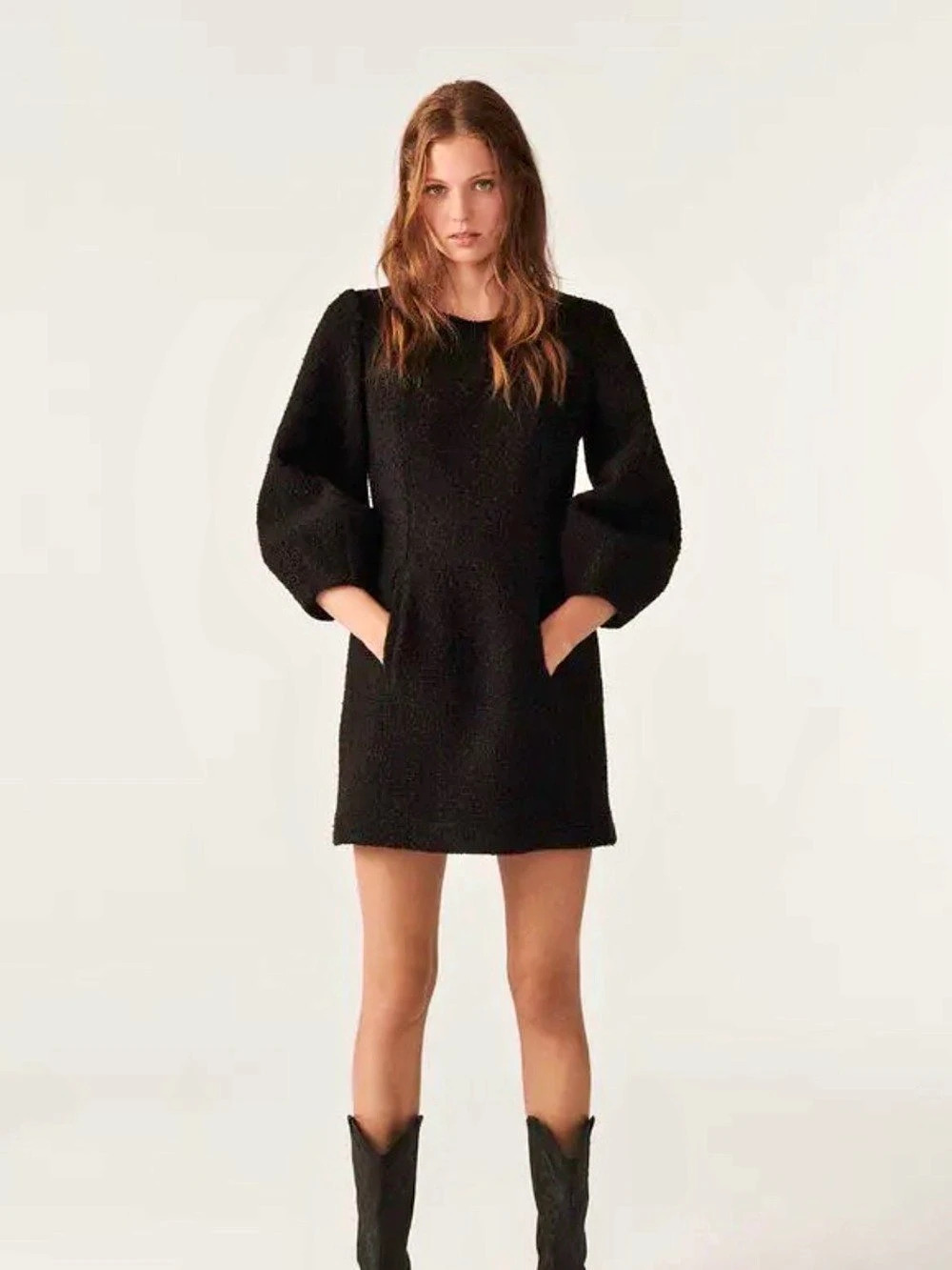 ba&sh Melba Bouclé Mini Dress in Black & Brown, Size 2, Like New
